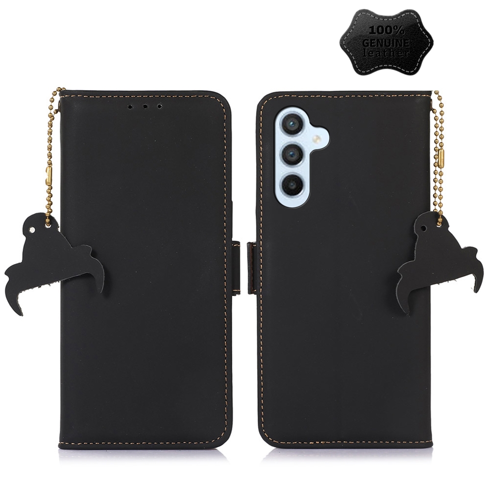 For Samsung Galaxy S22 5G Genuine Leather Magnetic RFID Leather Phone Case(Black) For Samsung Galaxy S22 5G Genuine Leather Magnetic RFID Leather Phone Case(Black)