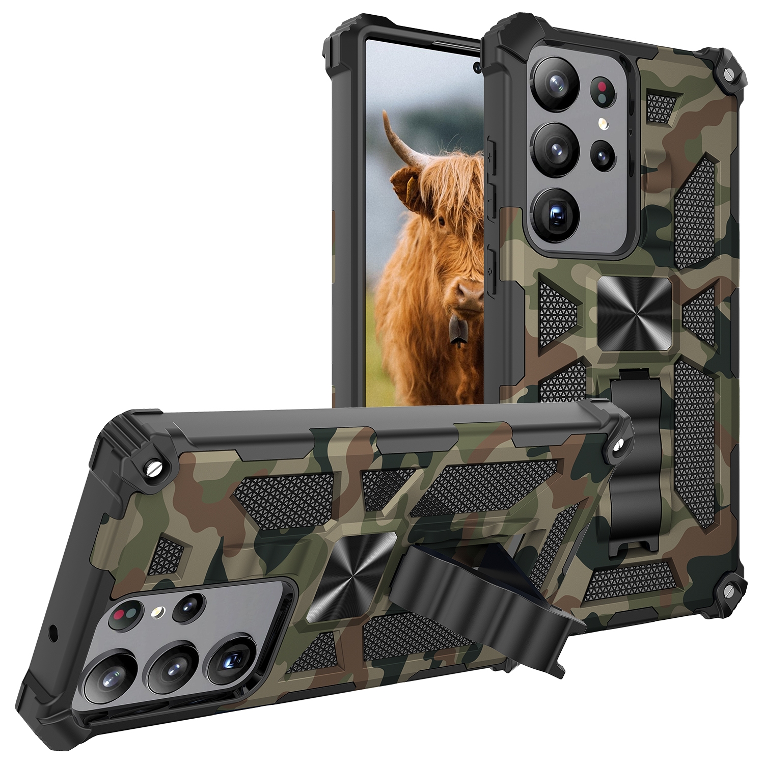 For Samsung Galaxy S23 Ultra 5G Camouflage Armor Kickstand TPU + PC Magnetic Phone Case(Army Green) For Samsung Galaxy S23 Ultra 5G Camouflage Armor Kickstand TPU + PC Magnetic Phone Case(Army Green)