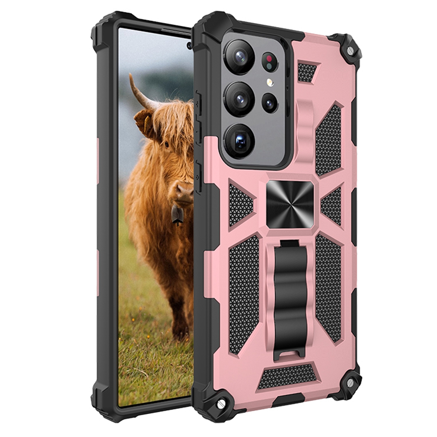 For Samsung Galaxy S23 Ultra 5G Shockproof TPU + PC Magnetic Phone Case with Holder(Rose Gold) For Samsung Galaxy S23 Ultra 5G Shockproof TPU + PC Magnetic Phone Case with Holder(Rose Gold)