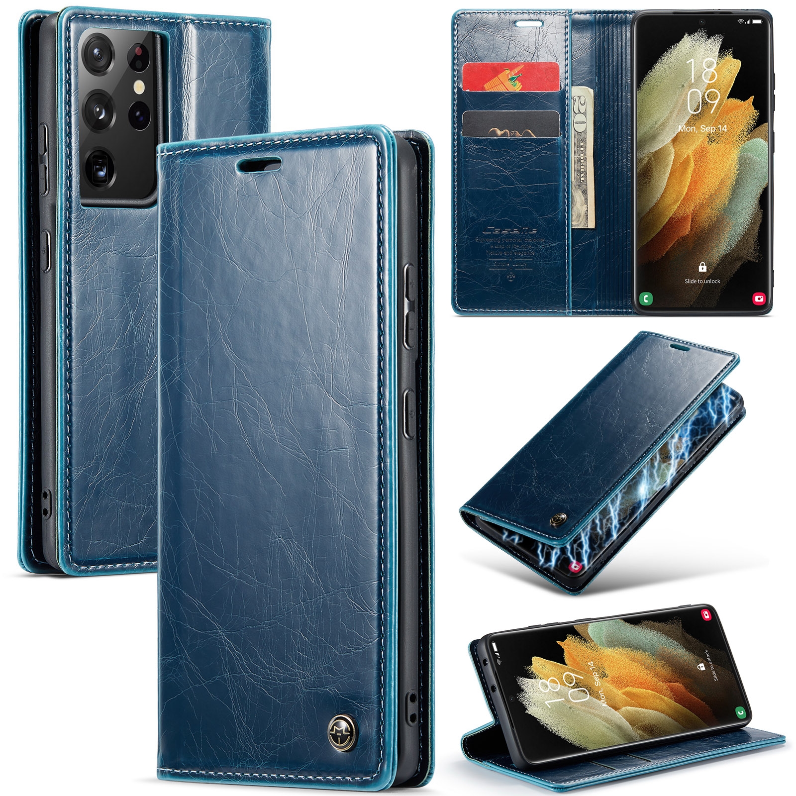 For Samsung Galaxy S21 Ultra 5G CaseMe 003 Crazy Horse Texture Leather Phone Case(Blue) For Samsung Galaxy S21 Ultra 5G CaseMe 003 Crazy Horse Texture Leather Phone Case(Blue)