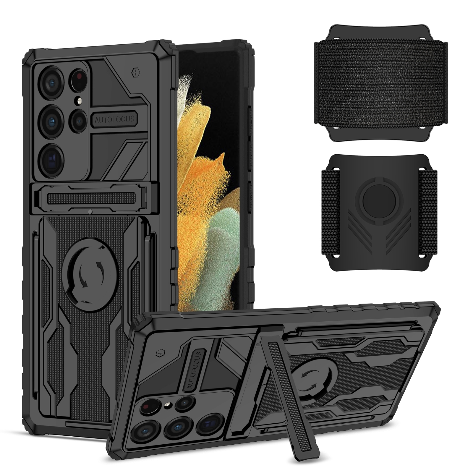 For Samsung Galaxy S23 Ultra 5G Armor Wristband Phone Case(Black) For Samsung Galaxy S23 Ultra 5G Armor Wristband Phone Case(Black)