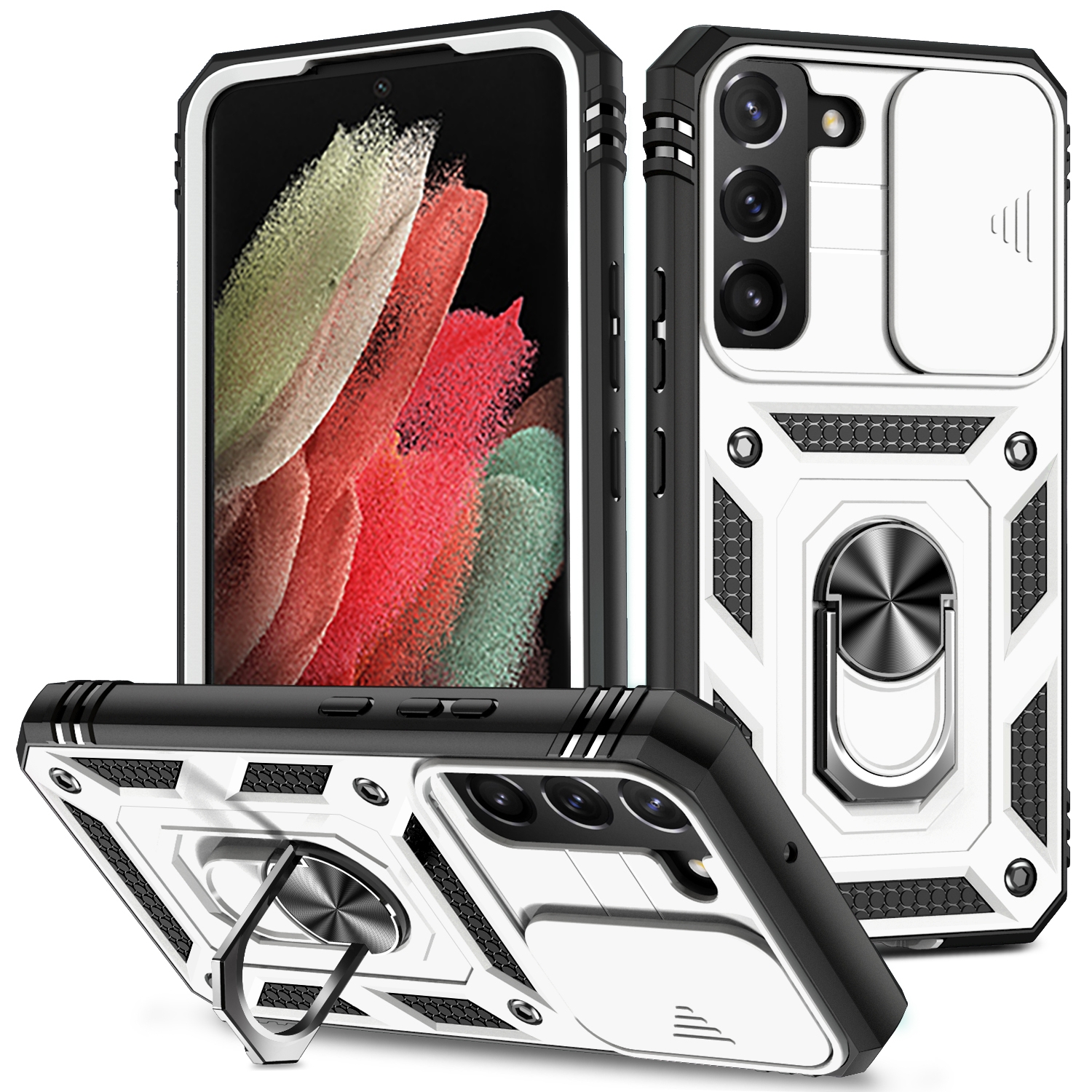 For Samsung Galaxy S22 5G Sliding Camera Cover TPU + PC Phone Case(White+Black) For Samsung Galaxy S22 5G Sliding Camera Cover TPU + PC Phone Case(White+Black)