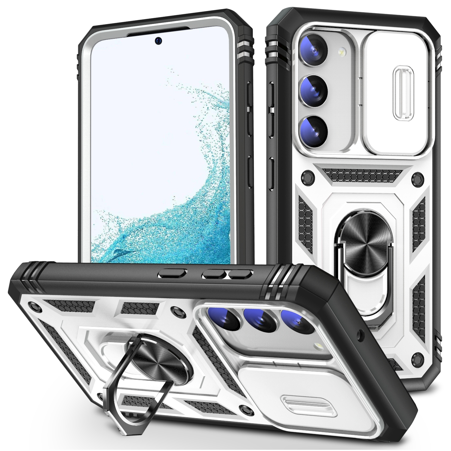 For Samsung Galaxy S23+ 5G Sliding Camera Cover TPU + PC Phone Case(White+Black) For Samsung Galaxy S23+ 5G Sliding Camera Cover TPU + PC Phone Case(White+Black)