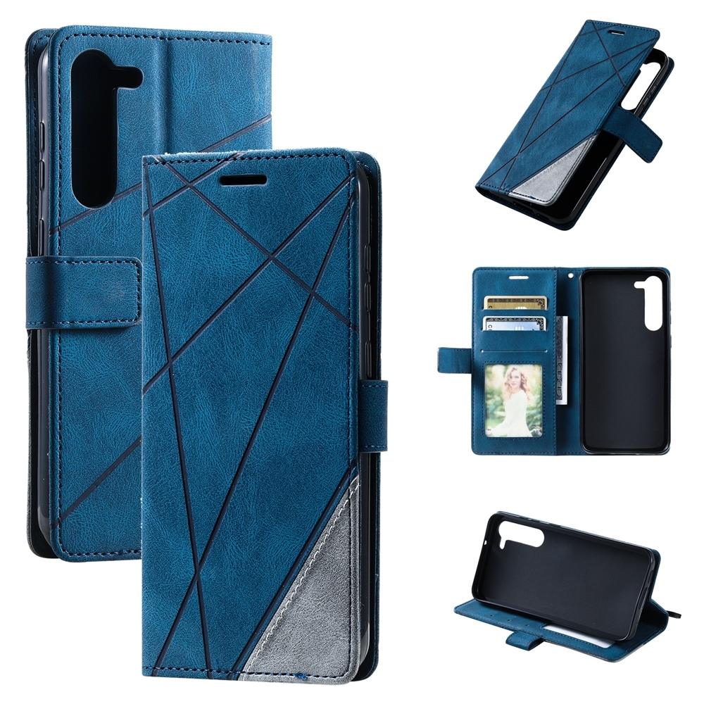 For Samsung Galaxy S23+ 5G Skin Feel Splicing Leather Phone Case(Blue) For Samsung Galaxy S23+ 5G Skin Feel Splicing Leather Phone Case(Blue)