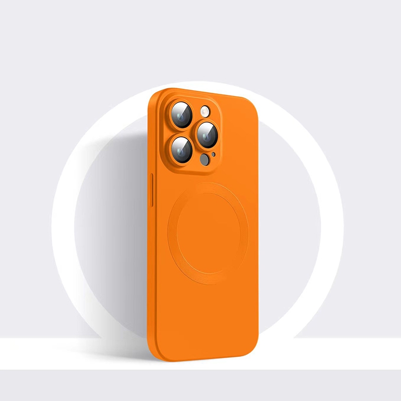 For iPhone 14 Plus CD Texture MagSafe Liquid Silicone Phone Case(Orange) For iPhone 14 Plus CD Texture MagSafe Liquid Silicone Phone Case(Orange)