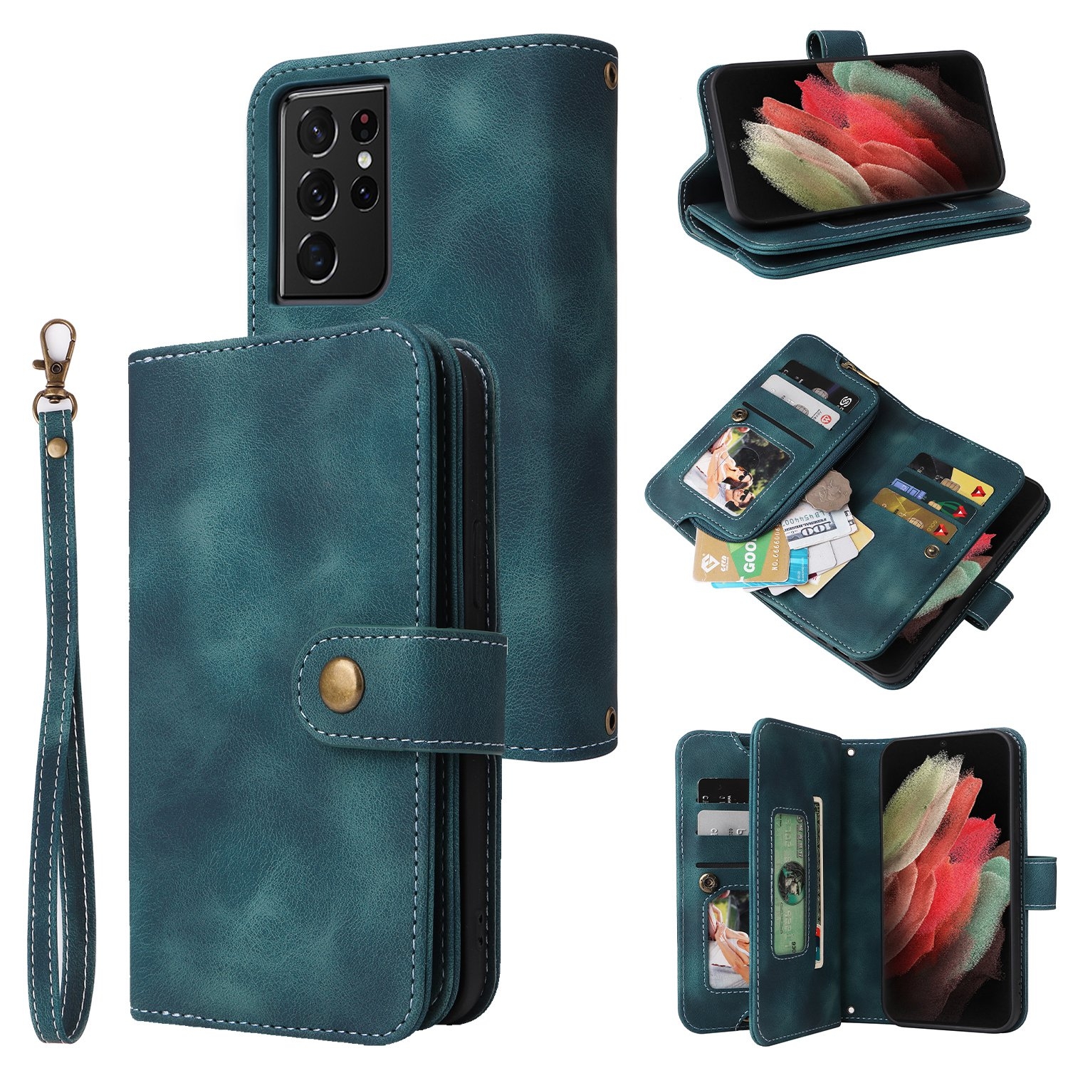 For Samsung Galaxy S21 Ultra 5G Multifunctional Card Slot Zipper Wallet Leather Phone Case(Blue) For Samsung Galaxy S21 Ultra 5G Multifunctional Card Slot Zipper Wallet Leather Phone Case(Blue)