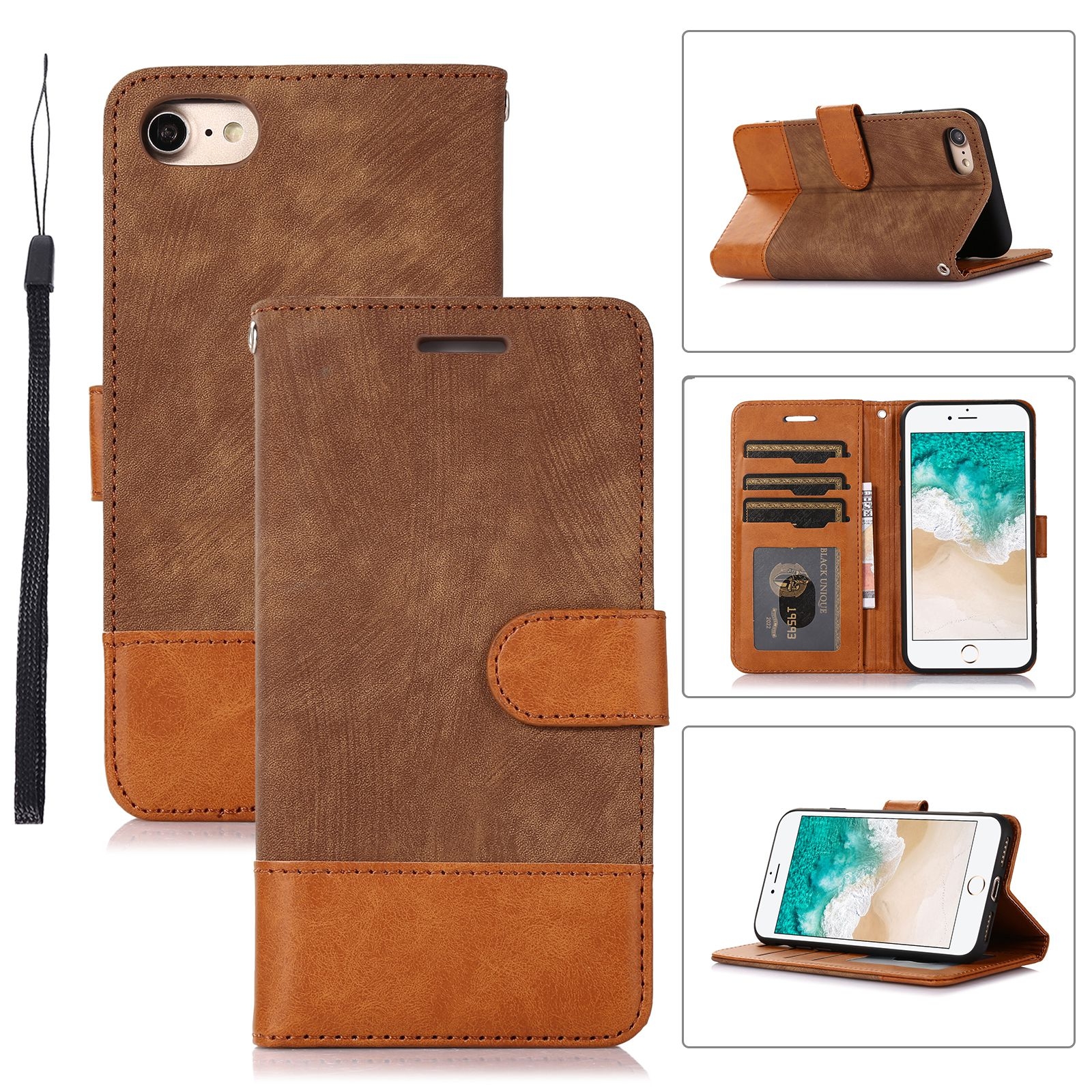 For iPhone SE 2022 / SE 2020 / 7 / 8 Splicing Leather Phone Case(Brown) For iPhone SE 2022 / SE 2020 / 7 / 8 Splicing Leather Phone Case(Brown)