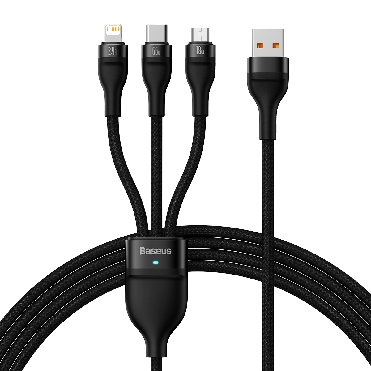 Baseus Flash Series II 3 in 1 66W USB Fast Charging Data Cable, Length: 1.2m(Black)