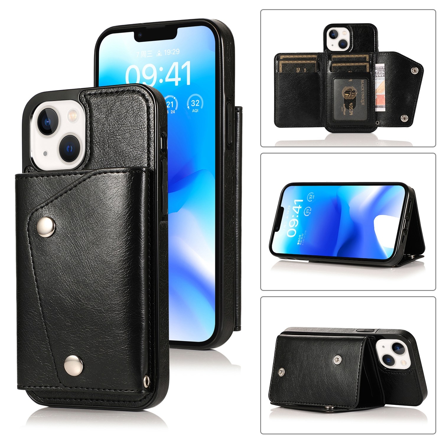 For iPhone 14 Plus Card Slots PU + TPU Leather Phone Case(Black) For iPhone 14 Plus Card Slots PU + TPU Leather Phone Case(Black)