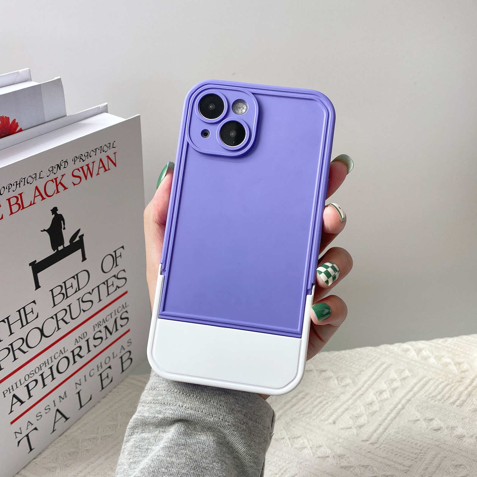For iPhone 12 Silicone Folding Bracket Phone Case(Purple) For iPhone 12 Silicone Folding Bracket Phone Case(Purple)