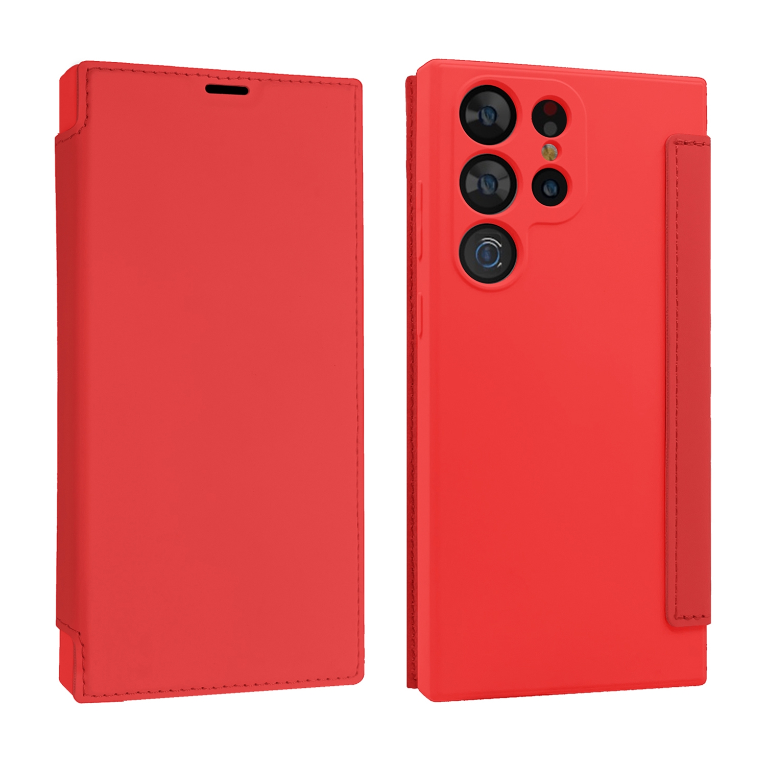 For Samsung Galaxy S23 Ultra 5G Imitate Liquid Skin Feel Leather Phone Case with Card Slots(Red)
