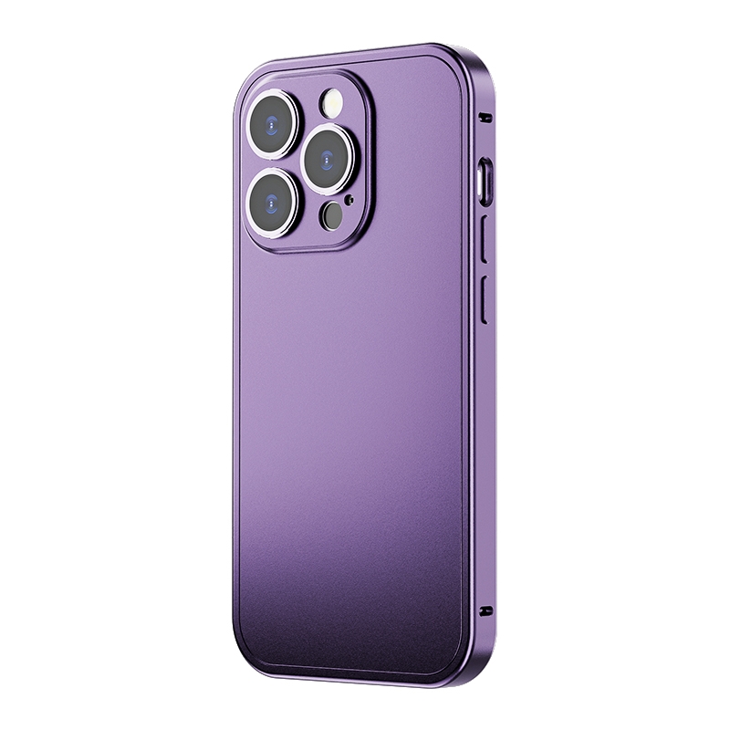 For iPhone 14 Spring Buckle Metal Solid Color Phone Case(Purple) For iPhone 14 Spring Buckle Metal Solid Color Phone Case(Purple)