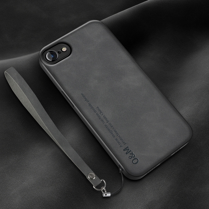 For iPhone SE 2022 / SE 2020 / 7 / 8 Lamba Skin Feel Leather Back Phone Case with Strap(Dark Grey) For iPhone SE 2022 / SE 2020 / 7 / 8 Lamba Skin Feel Leather Back Phone Case with Strap(Dark Grey)