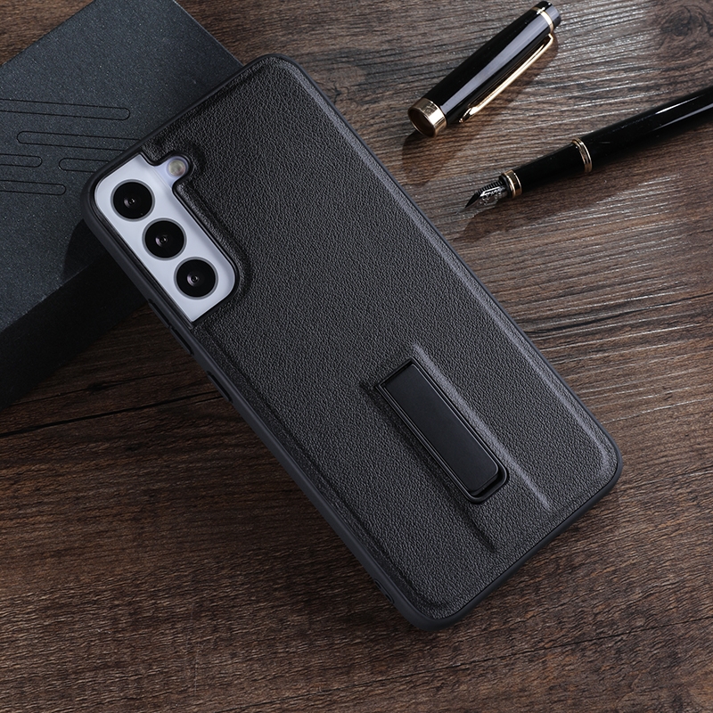 For Samsung Galaxy S23 5G PU Cover Metal Holder Phone Case(Black) For Samsung Galaxy S23 5G PU Cover Metal Holder Phone Case(Black)