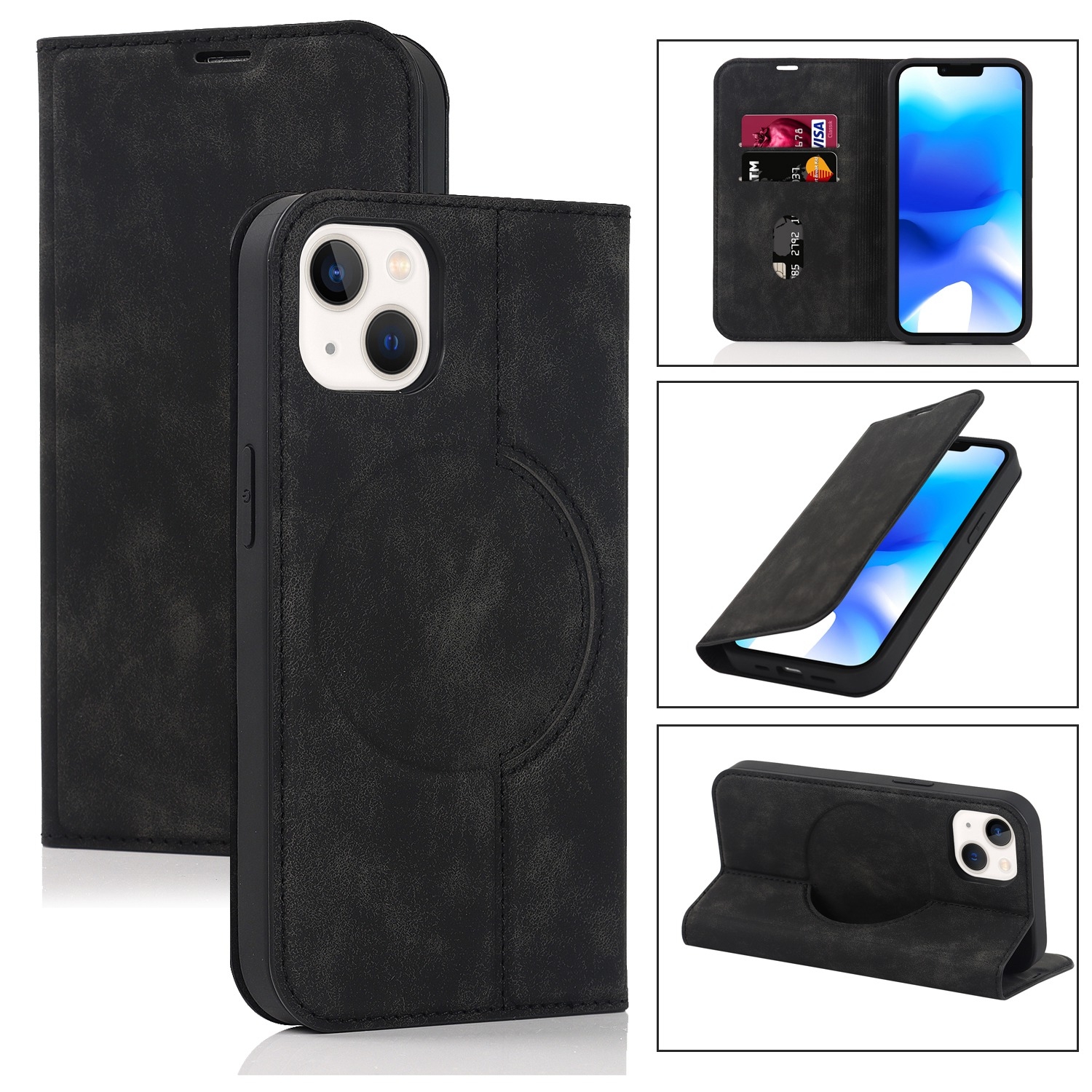 For iPhone 14 Plus Wireless Charging Magsafe Leather Phone Case(Black) For iPhone 14 Plus Wireless Charging Magsafe Leather Phone Case(Black)