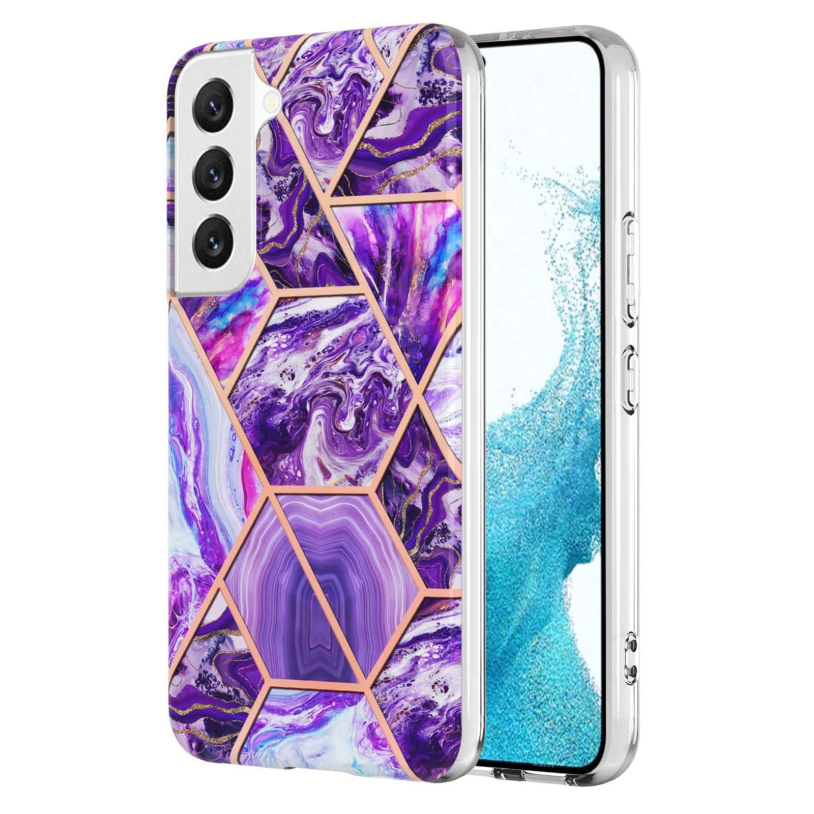 For Samsung Galaxy S23+ 5G Electroplating IMD Splicing Dual-side Marble TPU Phone Case(Dark Purple) For Samsung Galaxy S23+ 5G Electroplating IMD Splicing Dual-side Marble TPU Phone Case(Dark Purple)