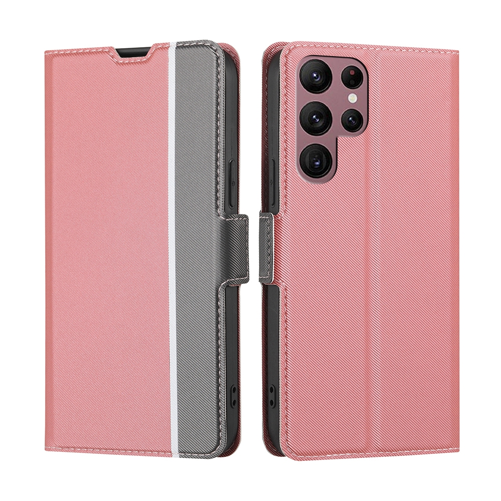 For Samsung Galaxy S23 Ultra 5G Twill Texture Side Button Leather Phone Case(Pink)