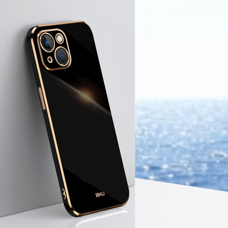 For iPhone 14 Plus XINLI Straight Edge 6D Electroplate TPU Phone Case(Black) For iPhone 14 Plus XINLI Straight Edge 6D Electroplate TPU Phone Case(Black)