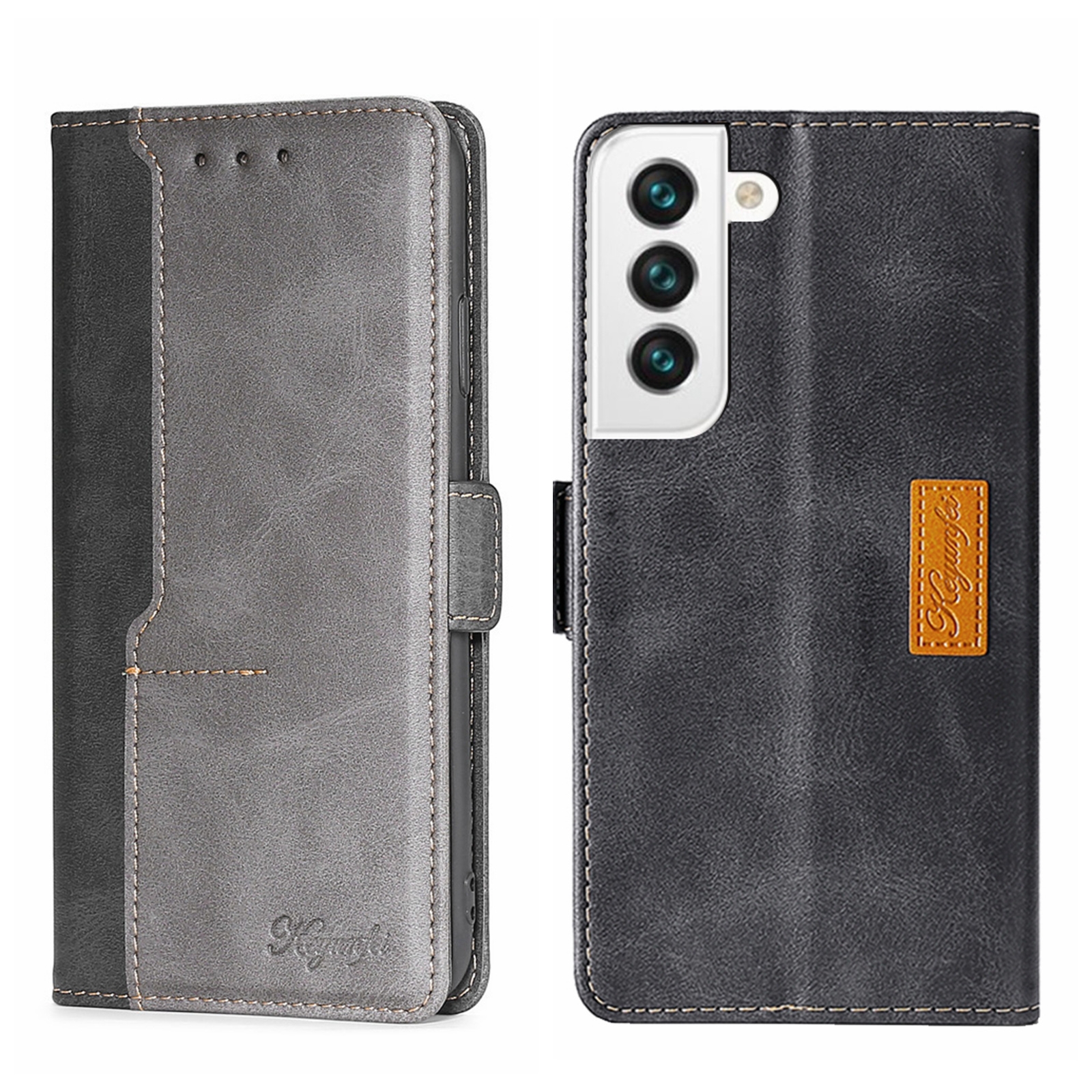 For Samsung Galaxy S23+ 5G Contrast Color Side Buckle Leather Phone Case(Black+Grey) For Samsung Galaxy S23+ 5G Contrast Color Side Buckle Leather Phone Case(Black+Grey)