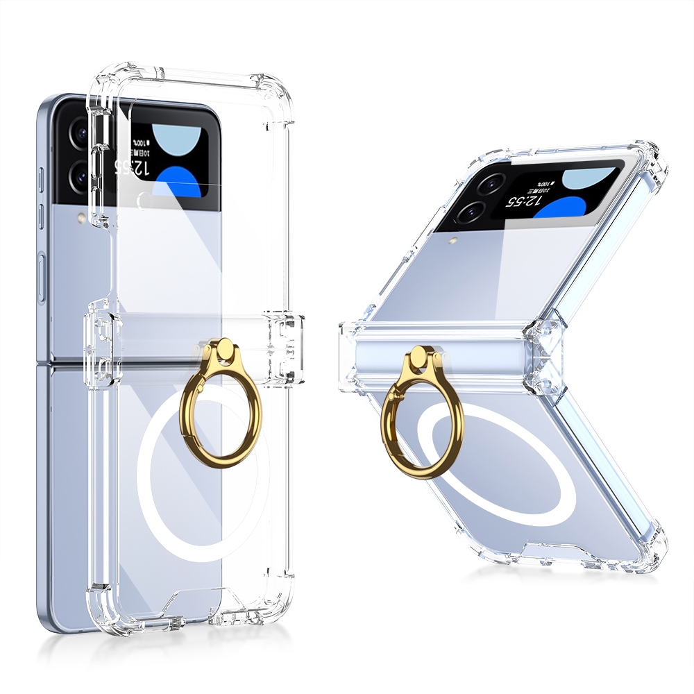 For Samsung Galaxy Z Flip4 GKK MagSafe Airbag Hinge Shockproof Phone Case with Ring Holder(Transparent) For Samsung Galaxy Z Flip4 GKK MagSafe Airbag Hinge Shockproof Phone Case with Ring Holder(Transparent)