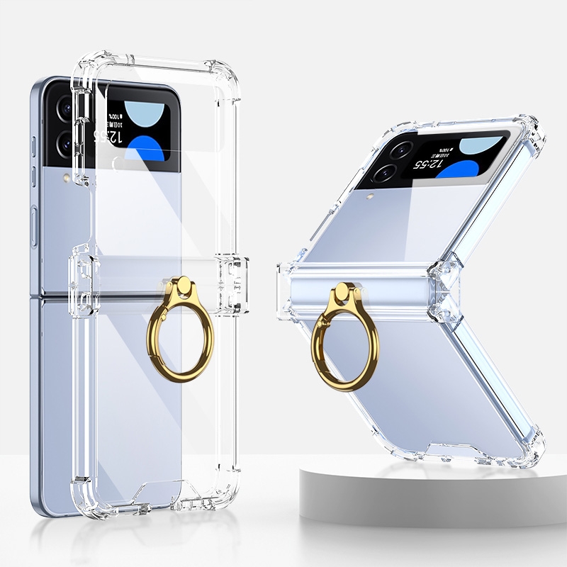 For Samsung Galaxy Z Flip4 GKK Airbag Hinge Shockproof Phone Case with Ring Holder(Transparent) For Samsung Galaxy Z Flip4 GKK Airbag Hinge Shockproof Phone Case with Ring Holder(Transparent)