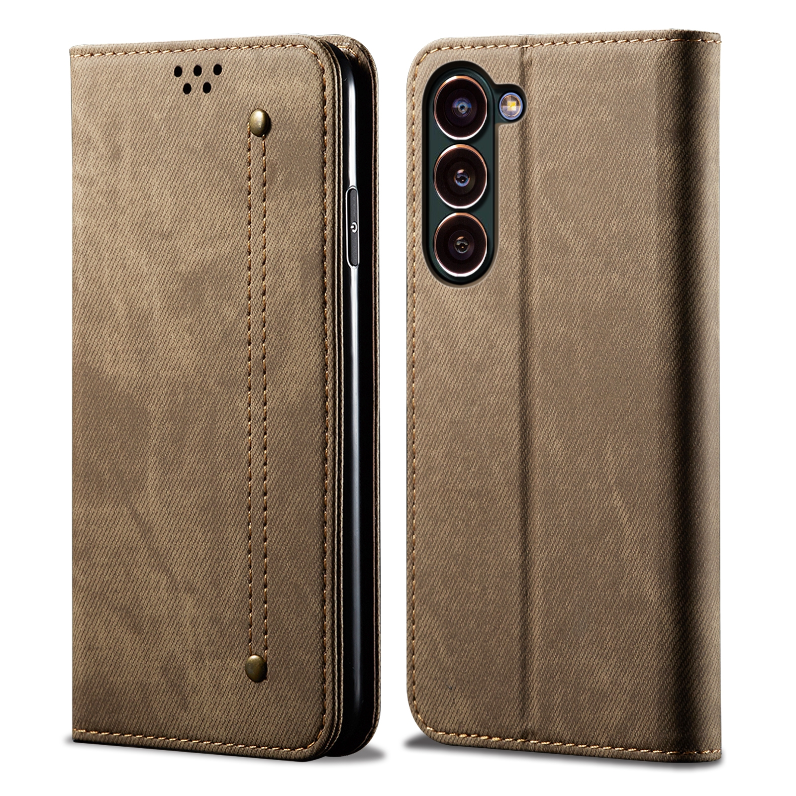 For Samsung Galaxy S23+ 5G Denim Texture Leather Phone Case(Khaki) For Samsung Galaxy S23+ 5G Denim Texture Leather Phone Case(Khaki)