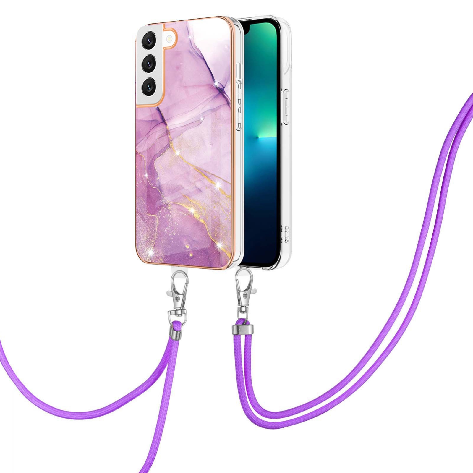 For Samsung Galaxy S23+ 5G Electroplating Marble Dual-side IMD TPU Phone Case with Lanyard(Purple 001) For Samsung Galaxy S23+ 5G Electroplating Marble Dual-side IMD TPU Phone Case with Lanyard(Purple 001)