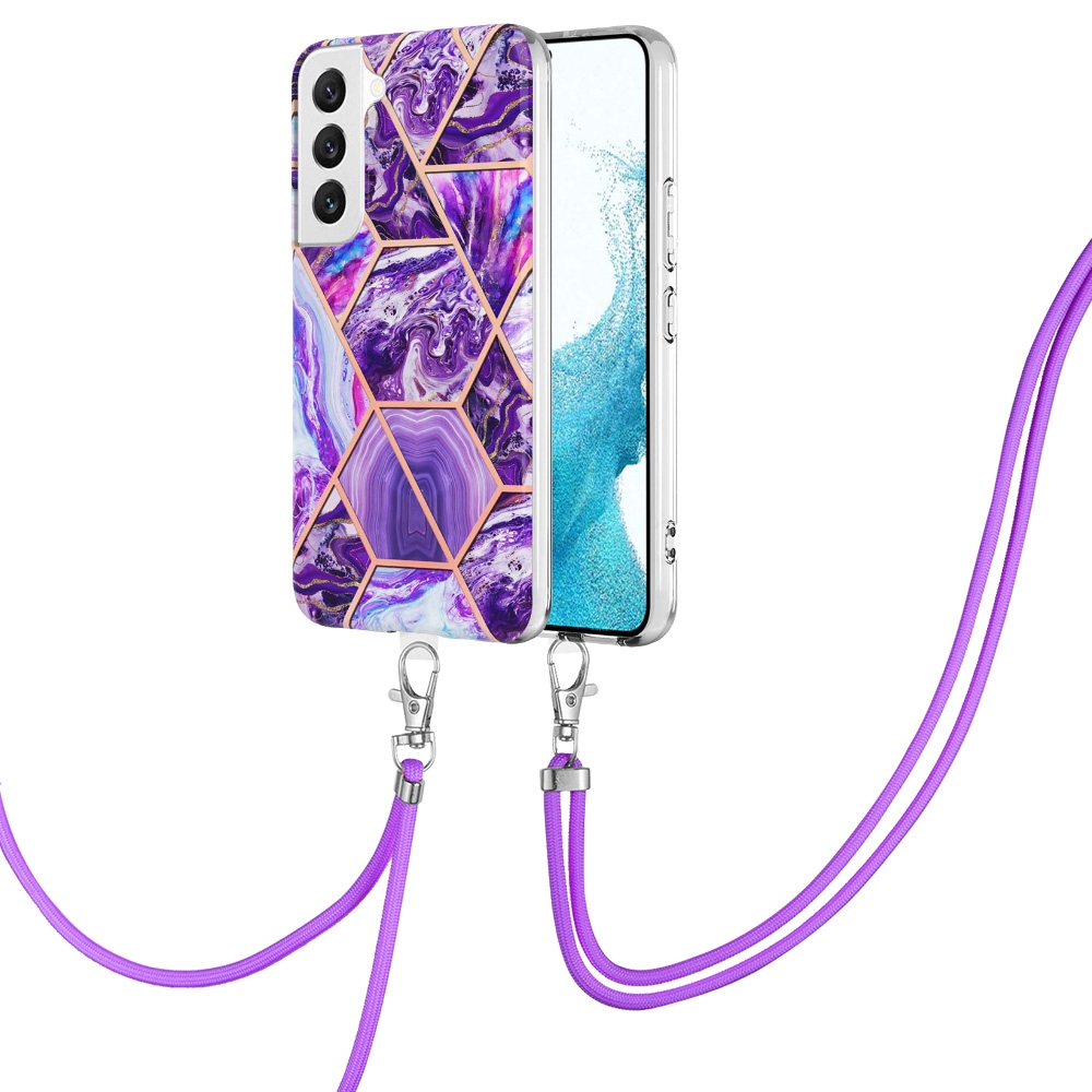 For Samsung Galaxy S23+ 5G Electroplating IMD Splicing Dual-side Marble TPU Phone Case with Lanyard(Dark Purple) For Samsung Galaxy S23+ 5G Electroplating IMD Splicing Dual-side Marble TPU Phone Case with Lanyard(Dark Purple)
