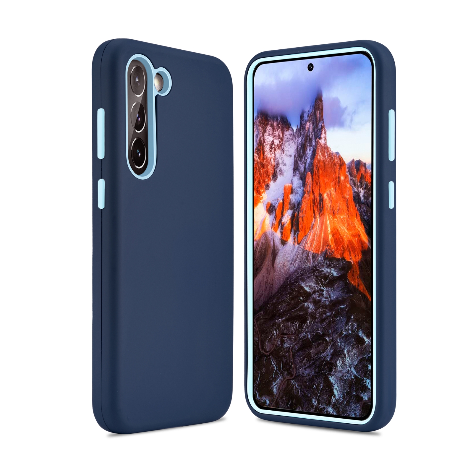 For Samsung Galaxy S23 5G 3 in 1 Solid Color Shockproof Protective Phone Case(Blue)