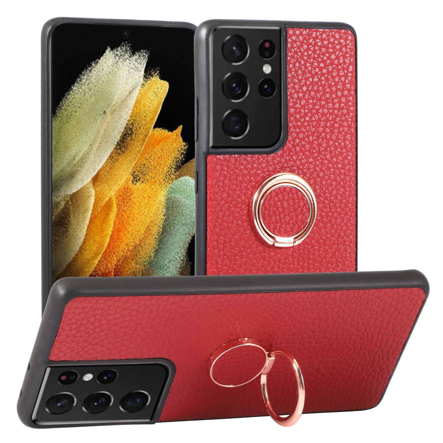 For Samsung Galaxy S21 Ultra 5G Litchi Texture Magnetic Shockproof Protective Phone Case(Red) For Samsung Galaxy S21 Ultra 5G Litchi Texture Magnetic Shockproof Protective Phone Case(Red)