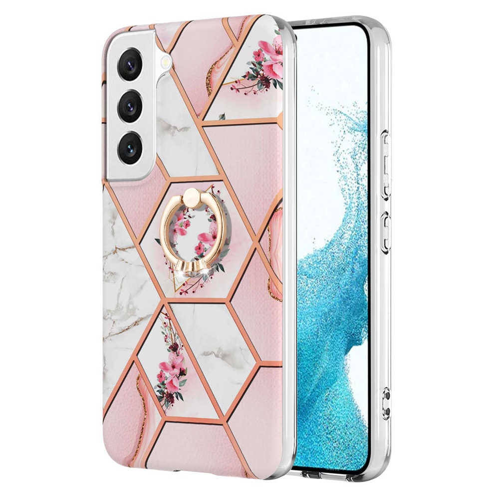 For Samsung Galaxy S23+ 5G Splicing Marble Flower IMD TPU Phone Case with Ring Holder(Pink Flower) For Samsung Galaxy S23+ 5G Splicing Marble Flower IMD TPU Phone Case with Ring Holder(Pink Flower)