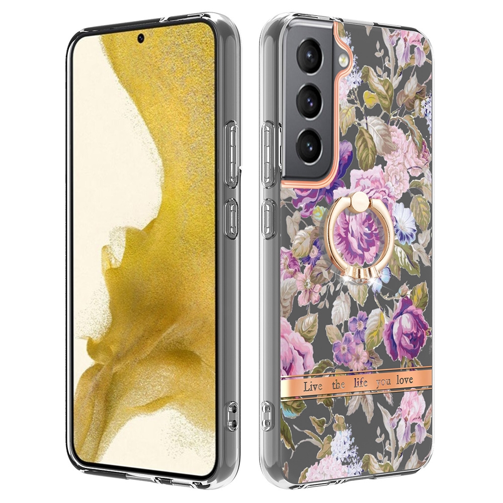For Samsung Galaxy S23+ 5G Flowers and Plants Series IMD TPU Phone Case with Ring Holder(Purple Peony) For Samsung Galaxy S23+ 5G Flowers and Plants Series IMD TPU Phone Case with Ring Holder(Purple Peony)