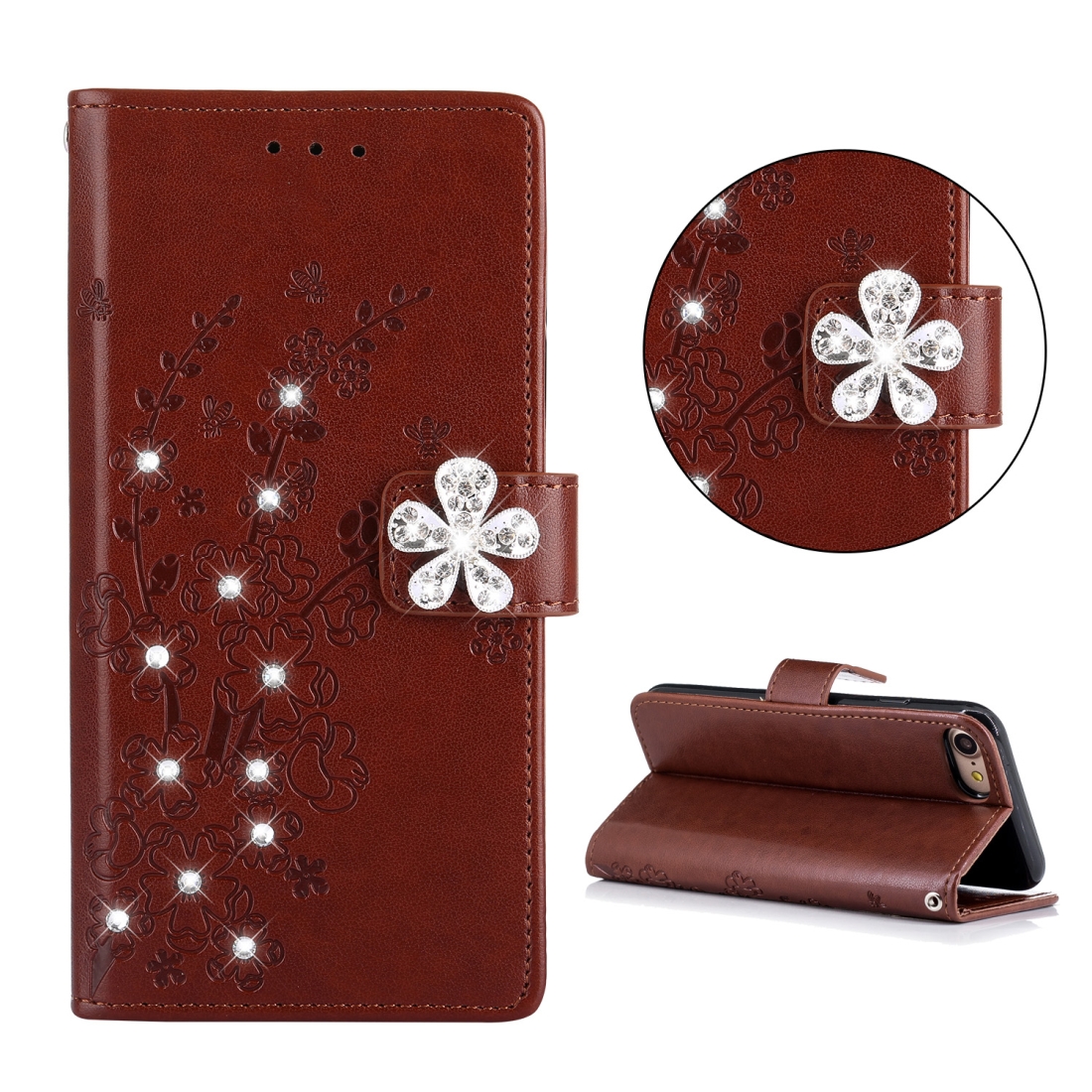 For iPhone SE 2022 / SE 2020 Diamond Encrusted Plum Blossom Embossing Pattern Horizontal Flip Leather Case with Holder & Card Slots & Wallet & Lanyard(Brown) For iPhone SE 2022 / SE 2020 Diamond Encrusted Plum Blossom Embossing Pattern Horizontal Flip Leather Case with Holder & Card Slots & Wallet & Lanyard(Brown)