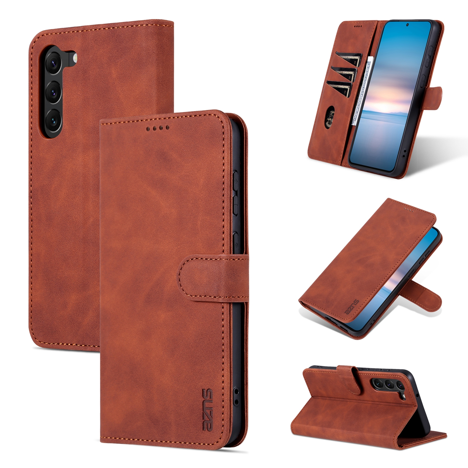 For Samsung Galaxy S23+ 5G AZNS Skin Feel Calf Texture Flip Leather Phone Case(Brown)