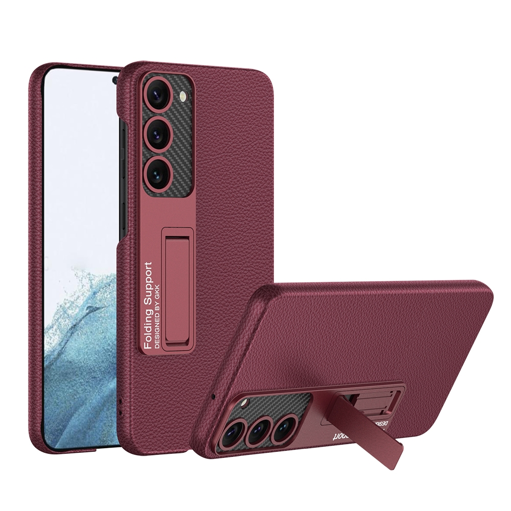 For Samsung Galaxy S23+ 5G GKK Plain Leather Shockproof Phone Case with Holder(Red) For Samsung Galaxy S23+ 5G GKK Plain Leather Shockproof Phone Case with Holder(Red)