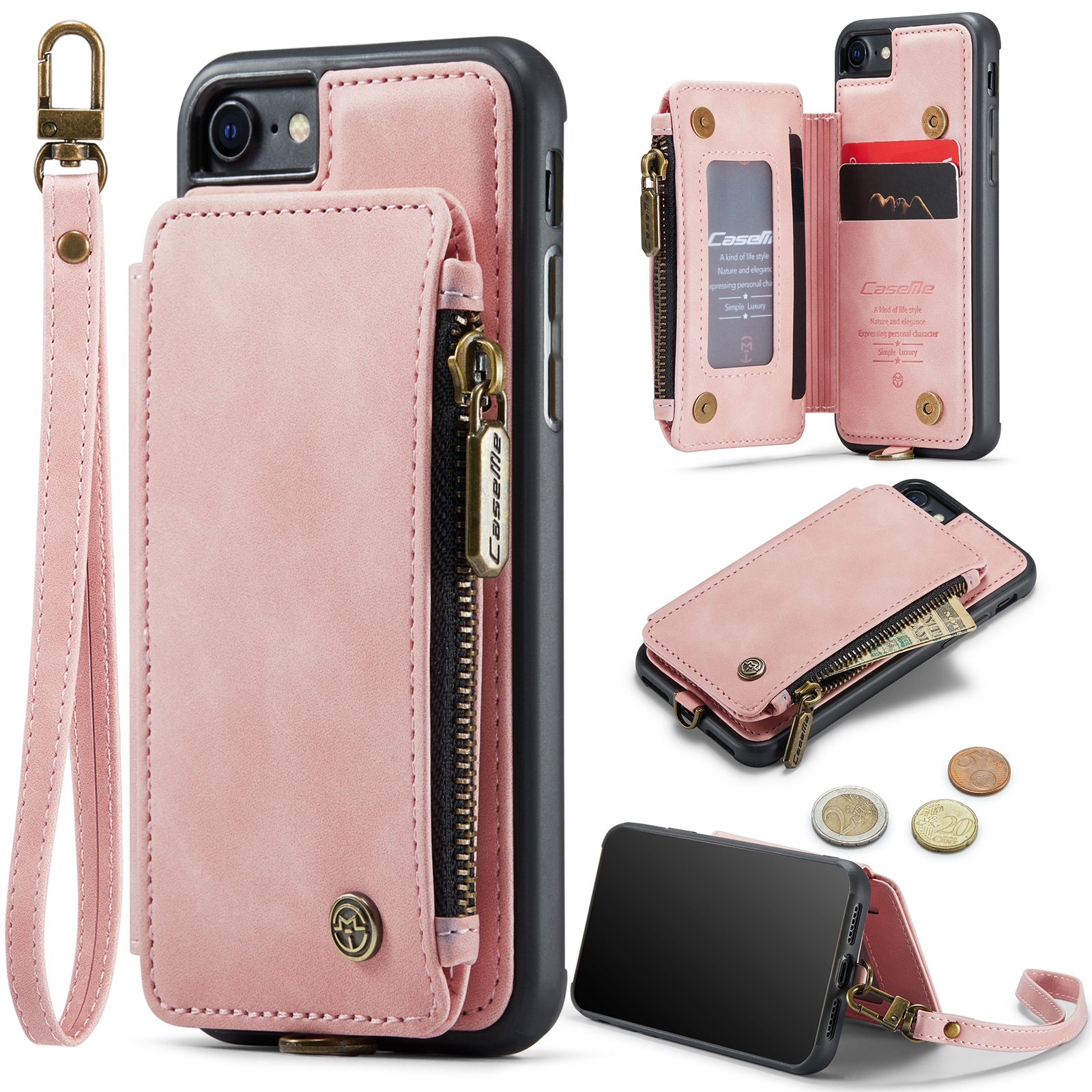 For iPhone SE 2022 / SE 2020 / 7 / 8 CaseMe C20 Multifunctional RFID Leather Phone Case(Pink) For iPhone SE 2022 / SE 2020 / 7 / 8 CaseMe C20 Multifunctional RFID Leather Phone Case(Pink)