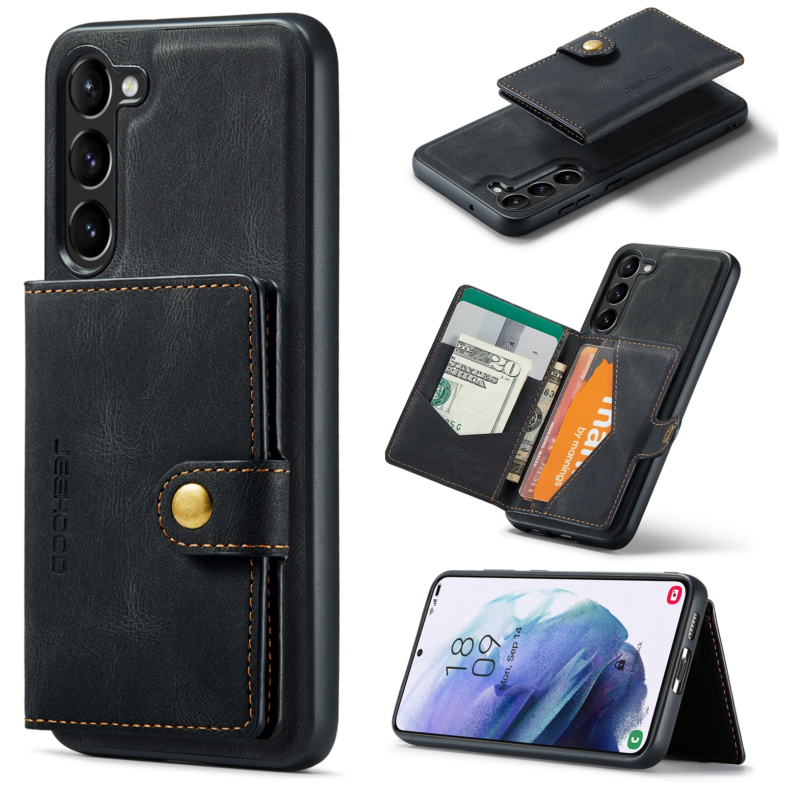 For Samsung Galaxy S23+ 5G JEEHOOD Retro Magnetic Detachable Wallet Phone Case(Black) For Samsung Galaxy S23+ 5G JEEHOOD Retro Magnetic Detachable Wallet Phone Case(Black)