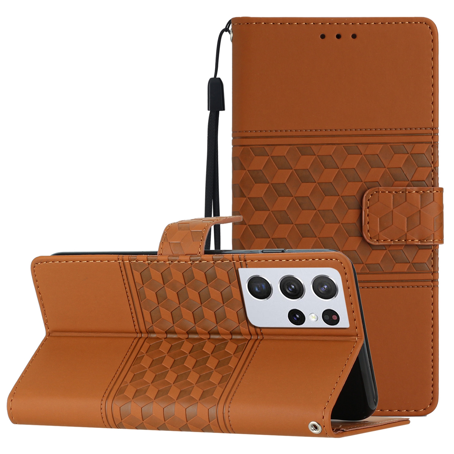 For Samsung Galaxy S21 Ultra 5G Diamond Embossed Skin Feel Leather Phone Case with Lanyard(Brown) For Samsung Galaxy S21 Ultra 5G Diamond Embossed Skin Feel Leather Phone Case with Lanyard(Brown)