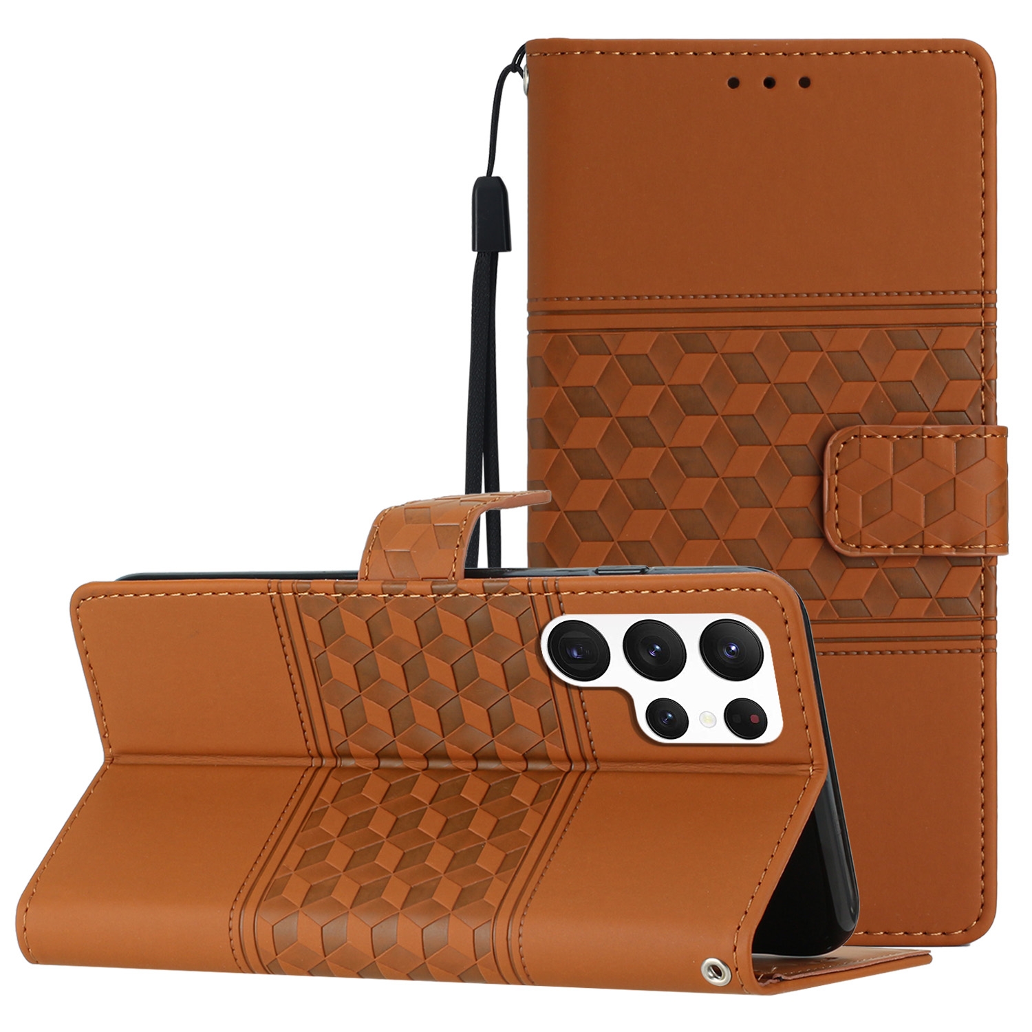 For Samsung Galaxy S22 Ultra 5G Diamond Embossed Skin Feel Leather Phone Case with Lanyard(Brown) For Samsung Galaxy S22 Ultra 5G Diamond Embossed Skin Feel Leather Phone Case with Lanyard(Brown)