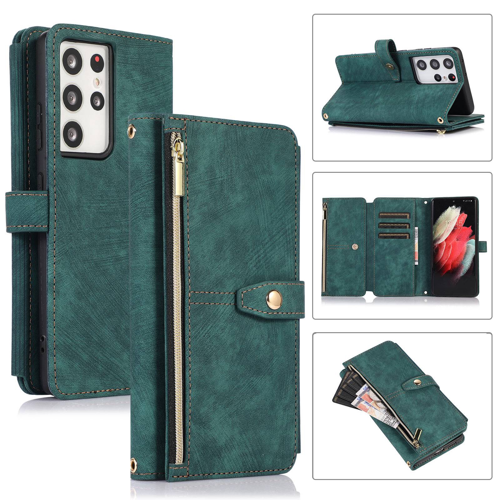 For Samsung Galaxy S21 Ultra 5G Dream 9-Card Wallet Zipper Bag Leather Phone Case(Green) For Samsung Galaxy S21 Ultra 5G Dream 9-Card Wallet Zipper Bag Leather Phone Case(Green)