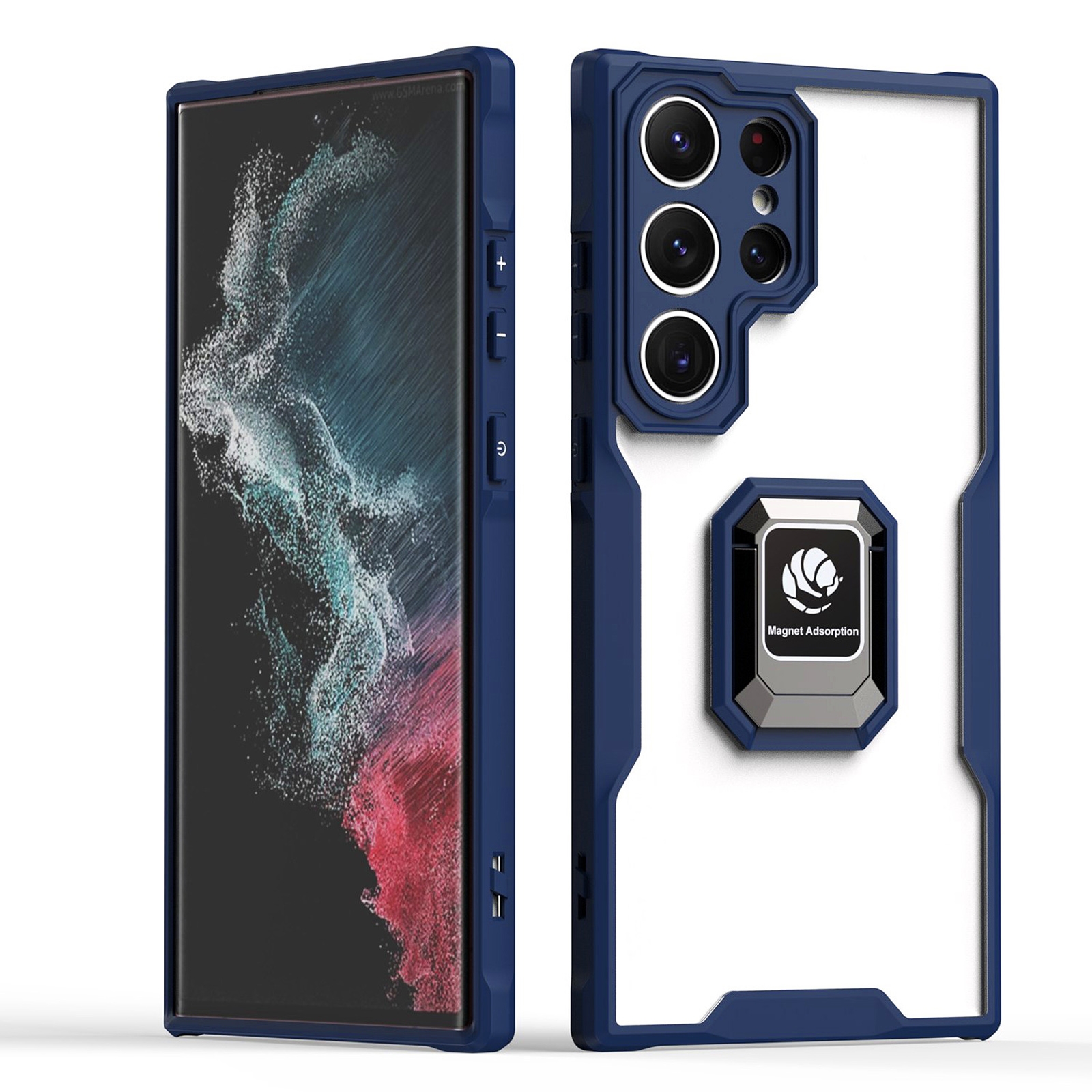 For Samsung Galaxy S23 Ultra 5G Armor Shockproof Magnetic Ring Phone Case(Navy Blue)