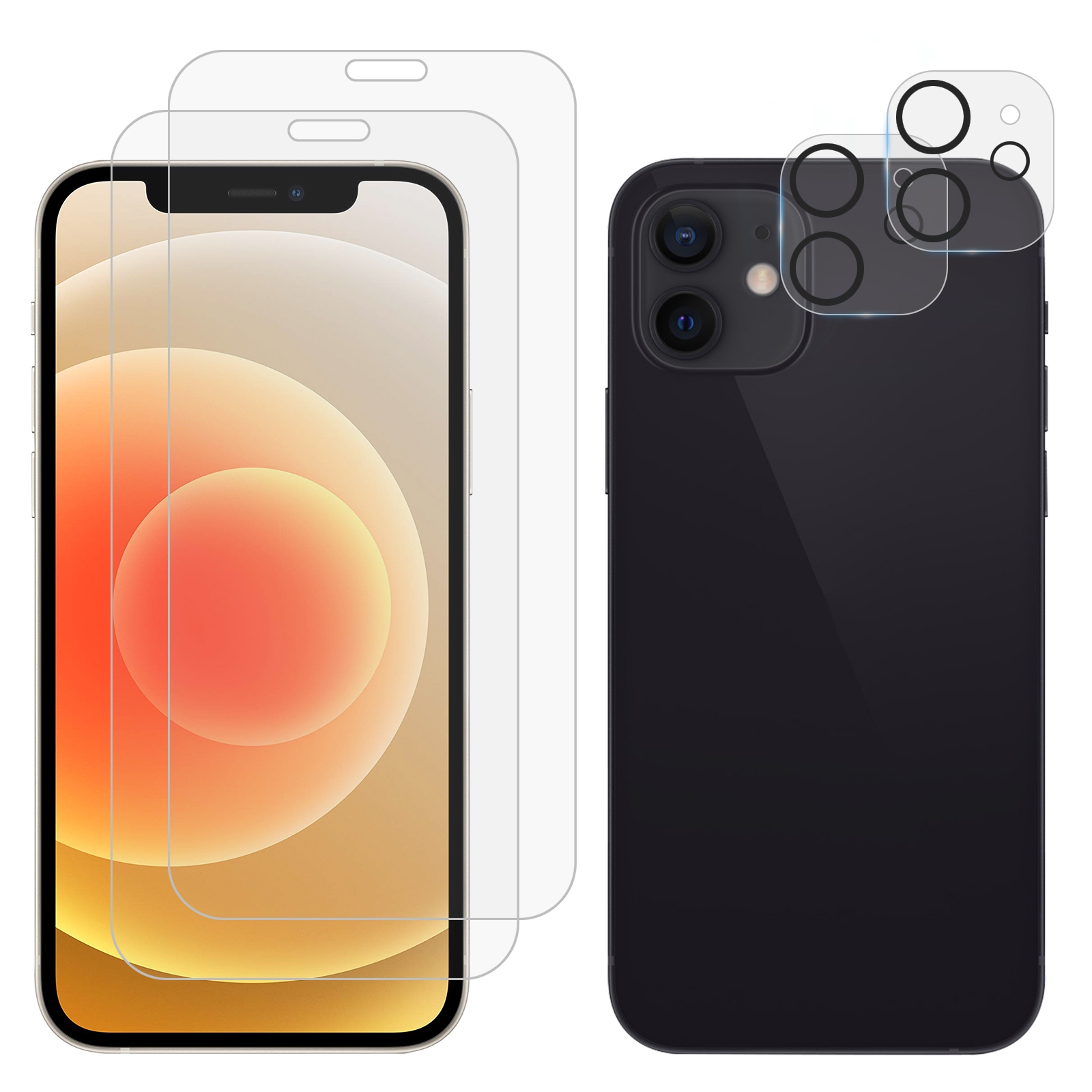 For iPhone 12 2pcs 0.26mm 9H 2.5D Tempered Glass Screen Film with 2pcs Lens Protector For iPhone 12 2pcs 0.26mm 9H 2.5D Tempered Glass Screen Film with 2pcs Lens Protector