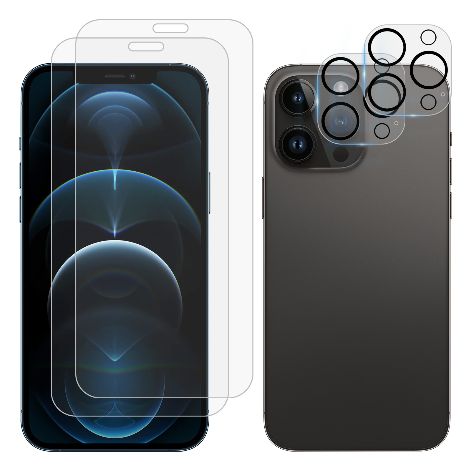 For iPhone 12 Pro 2pcs 0.26mm 9H 2.5D Tempered Glass Screen Film with 2pcs Lens Protector For iPhone 12 Pro 2pcs 0.26mm 9H 2.5D Tempered Glass Screen Film with 2pcs Lens Protector