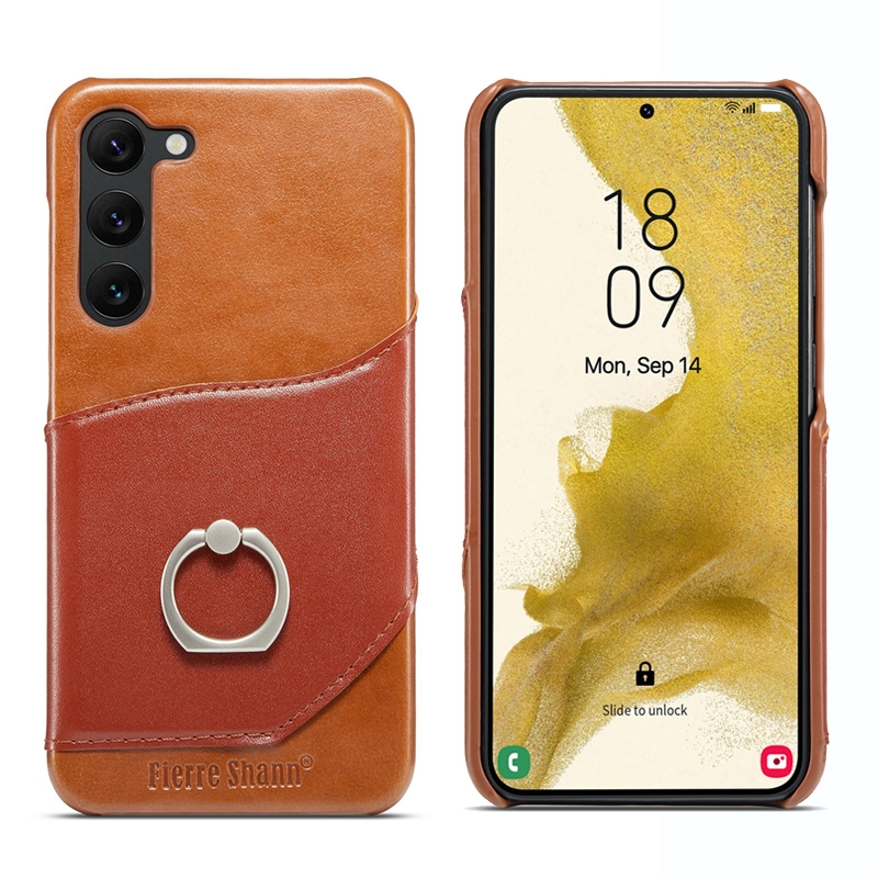 For Samsung Galaxy S23+ 5G Fierre Shann Oil Wax Texture Genuine Leather Back Phone Case(Brown) For Samsung Galaxy S23+ 5G Fierre Shann Oil Wax Texture Genuine Leather Back Phone Case(Brown)