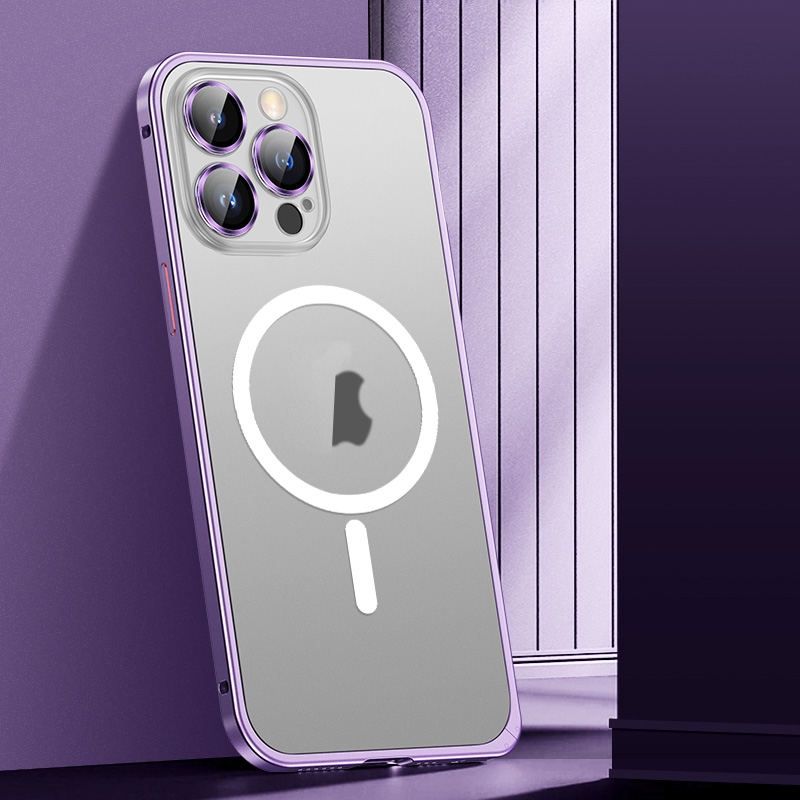 For iPhone 12 Spring Buckle Metal Frosted Magsafe Phone Case(Deep Purple) For iPhone 12 Spring Buckle Metal Frosted Magsafe Phone Case(Deep Purple)