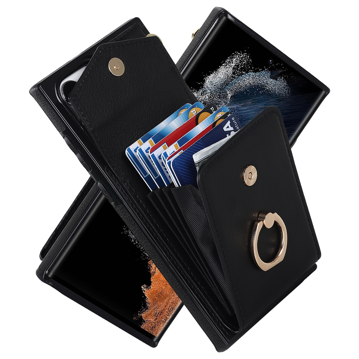 For Samsung Galaxy S23 Ultra 5G Ring Holder RFID Card Slot Phone Case(Black) For Samsung Galaxy S23 Ultra 5G Ring Holder RFID Card Slot Phone Case(Black)