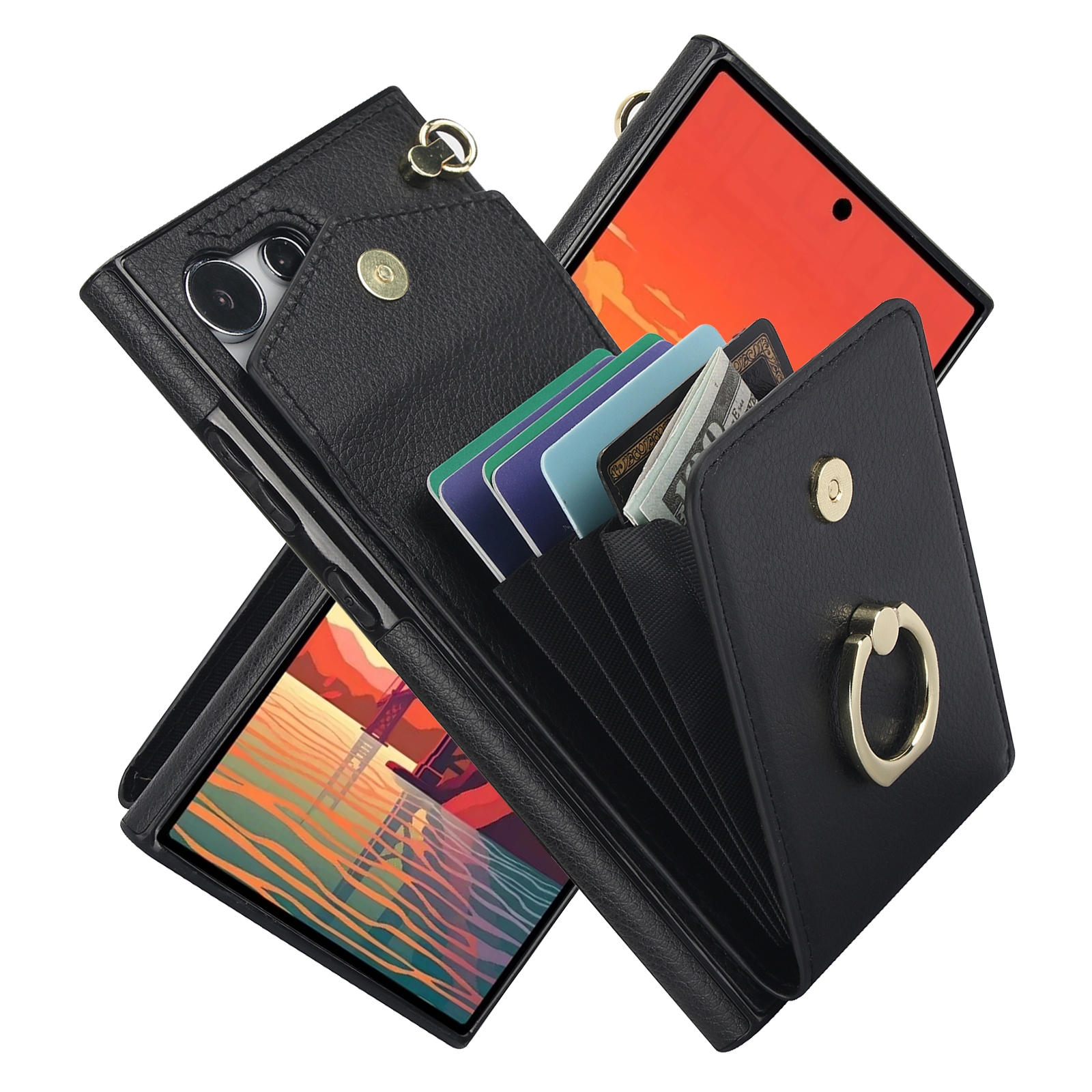 For Samsung Galaxy S24 Ultra 5G Ring Holder RFID Card Slot Phone Case(Black) For Samsung Galaxy S24 Ultra 5G Ring Holder RFID Card Slot Phone Case(Black)