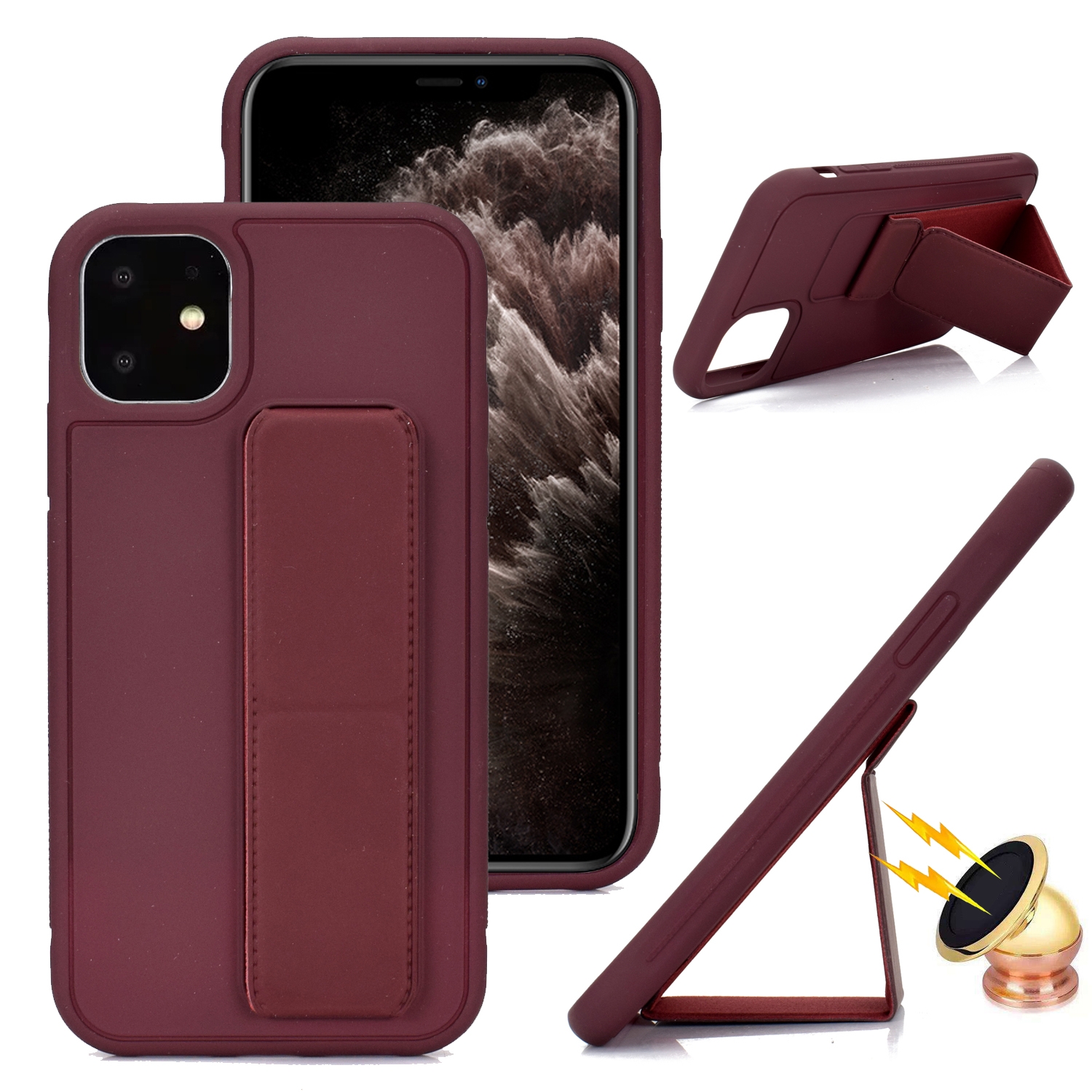 For iPhone 12 Skin Feel Wrist Holder Phone Case(Wine Red) For iPhone 12 Skin Feel Wrist Holder Phone Case(Wine Red)