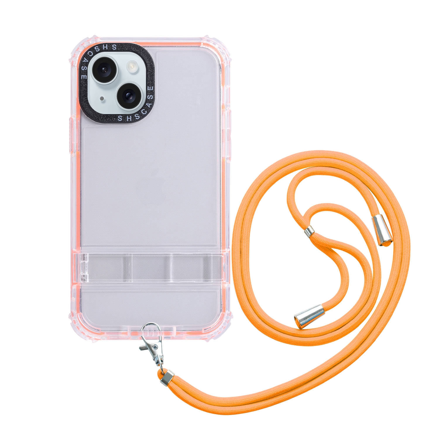 For iPhone 15 2 in 1 360 Invisible Holder Cross-body Rope Phone Case(Orange) For iPhone 15 2 in 1 360 Invisible Holder Cross-body Rope Phone Case(Orange)