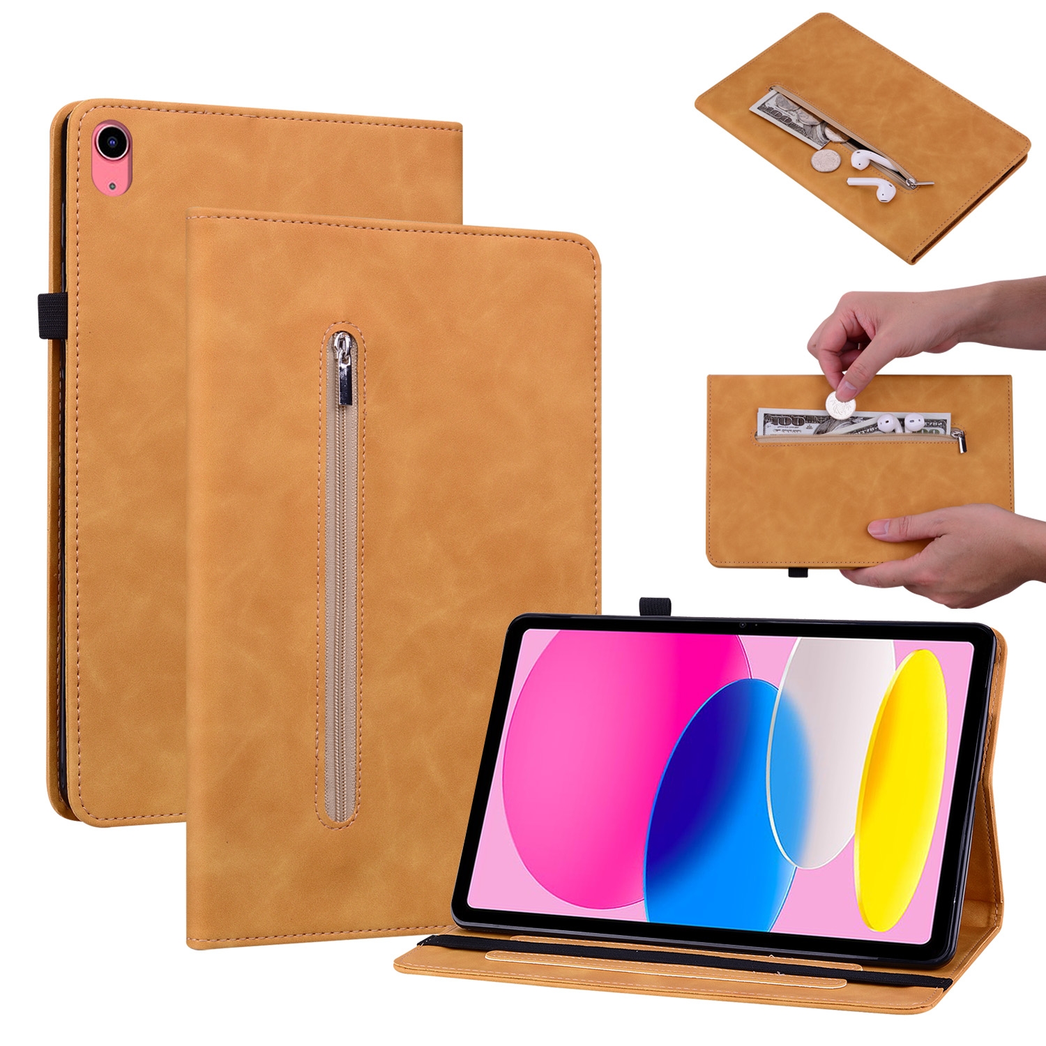 For iPad 10th Gen 10.9 2022 Skin Feel Solid Color Zipper Leather Tablet Case(Yellow) For iPad 10th Gen 10.9 2022 Skin Feel Solid Color Zipper Leather Tablet Case(Yellow)
